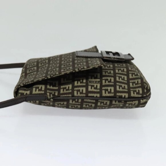 FENDI Zucchino Canvas Mamma Shoulder Bag Brown Auth 130418